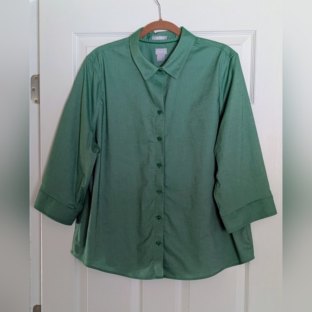 Chicos No Iron Cotton Stretch Blouse, Apple Green, Chicos sz 4